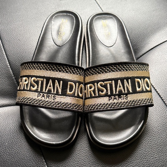 Dior Black and Gold Slide Sandals - Picture 2 of 5
